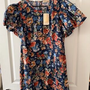 Doen Floral Dress in Blue and Red